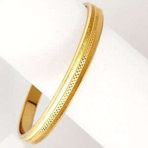 Gold Plated Bangle Bracelet Diamond Cut Design Unsigned 7.5"